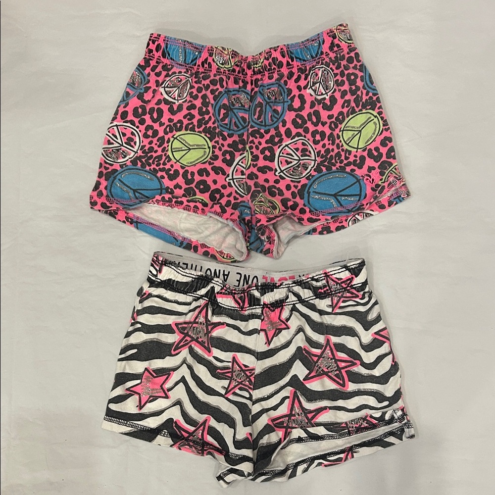 Girls Pink Peace Sign & Zebra Print Cotton Shorts - Pack of 2